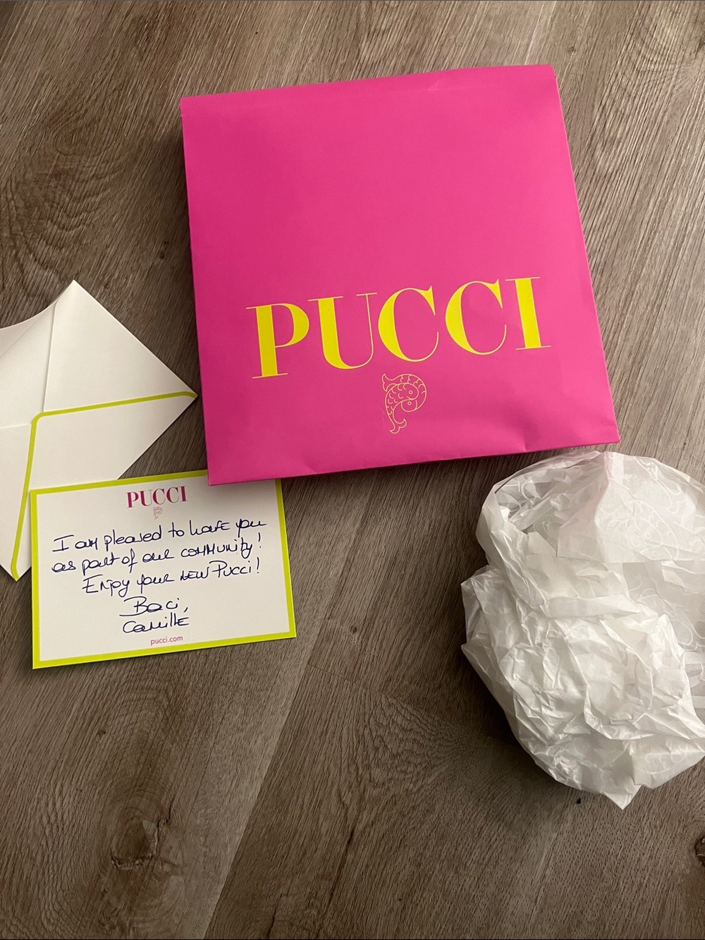 Emilio Pucci Pink and Yellow PUCCI Gift Bag and Note Set